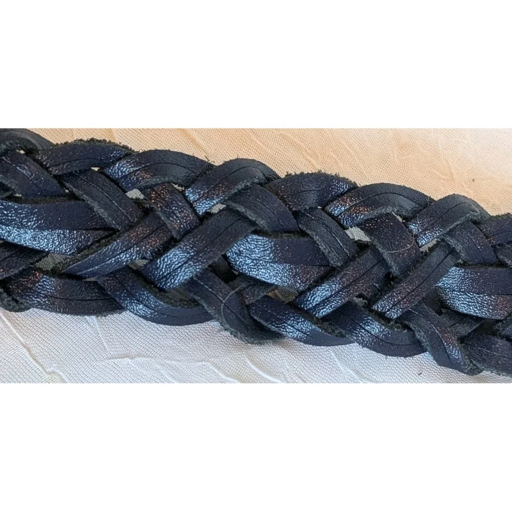 Capezio Leather Belt Braided Navy Woven Blue Womens Argentina Genuine Sz XL Vtg